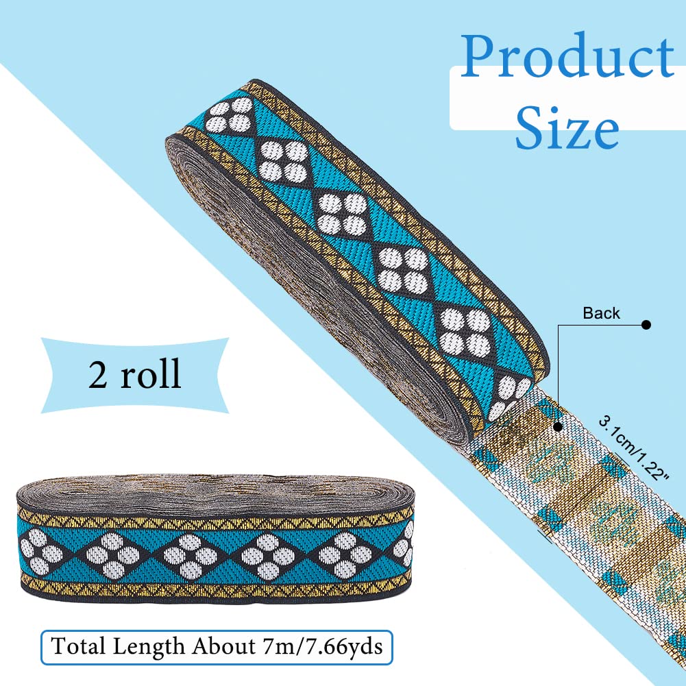 ahandmaker-ruban-jacquard-bleu-losange-2-rouleaux-galon-couture image 2