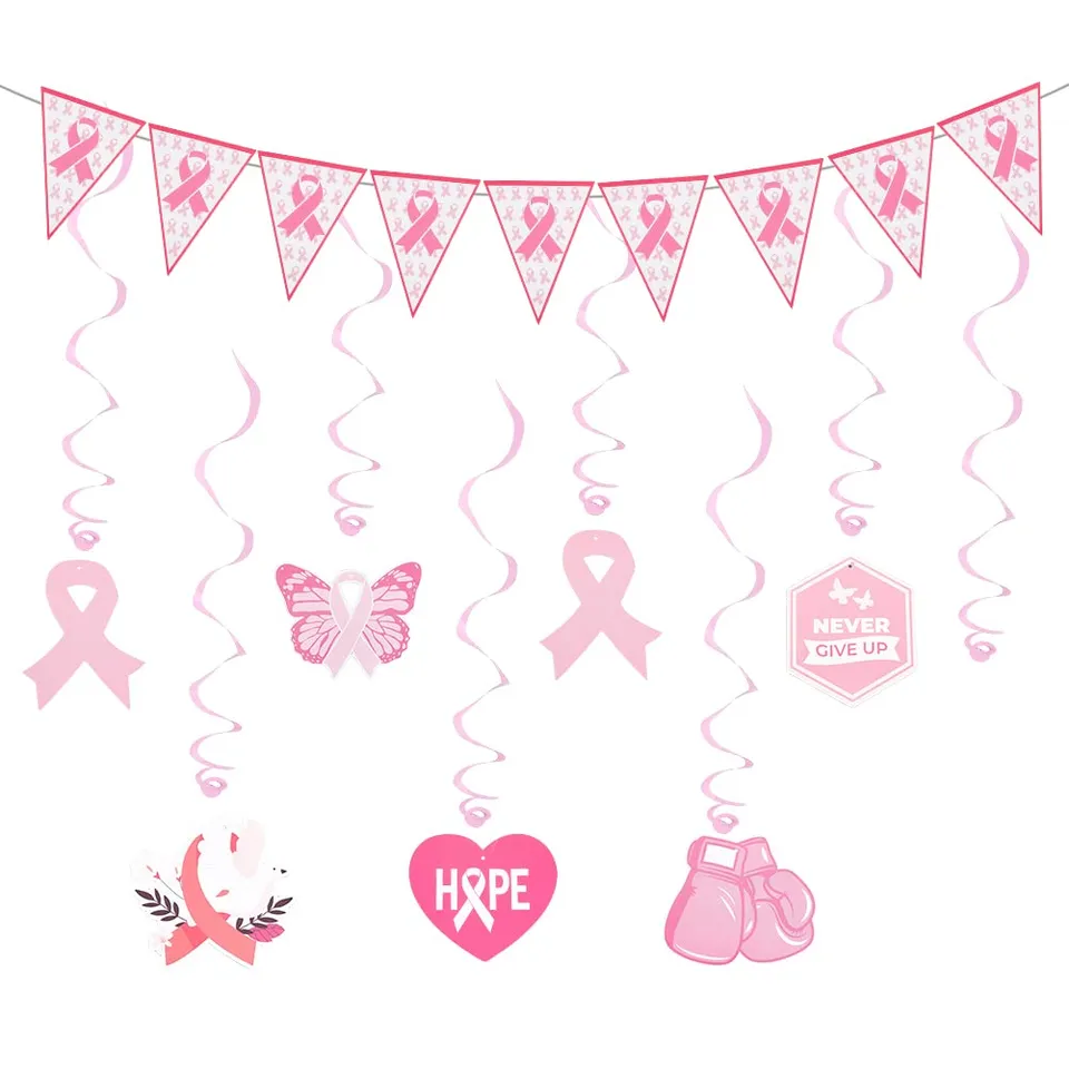 ahandmaker-d-co-ruban-rose-cancer-sein-banni-re-17-pi-ces image 1
