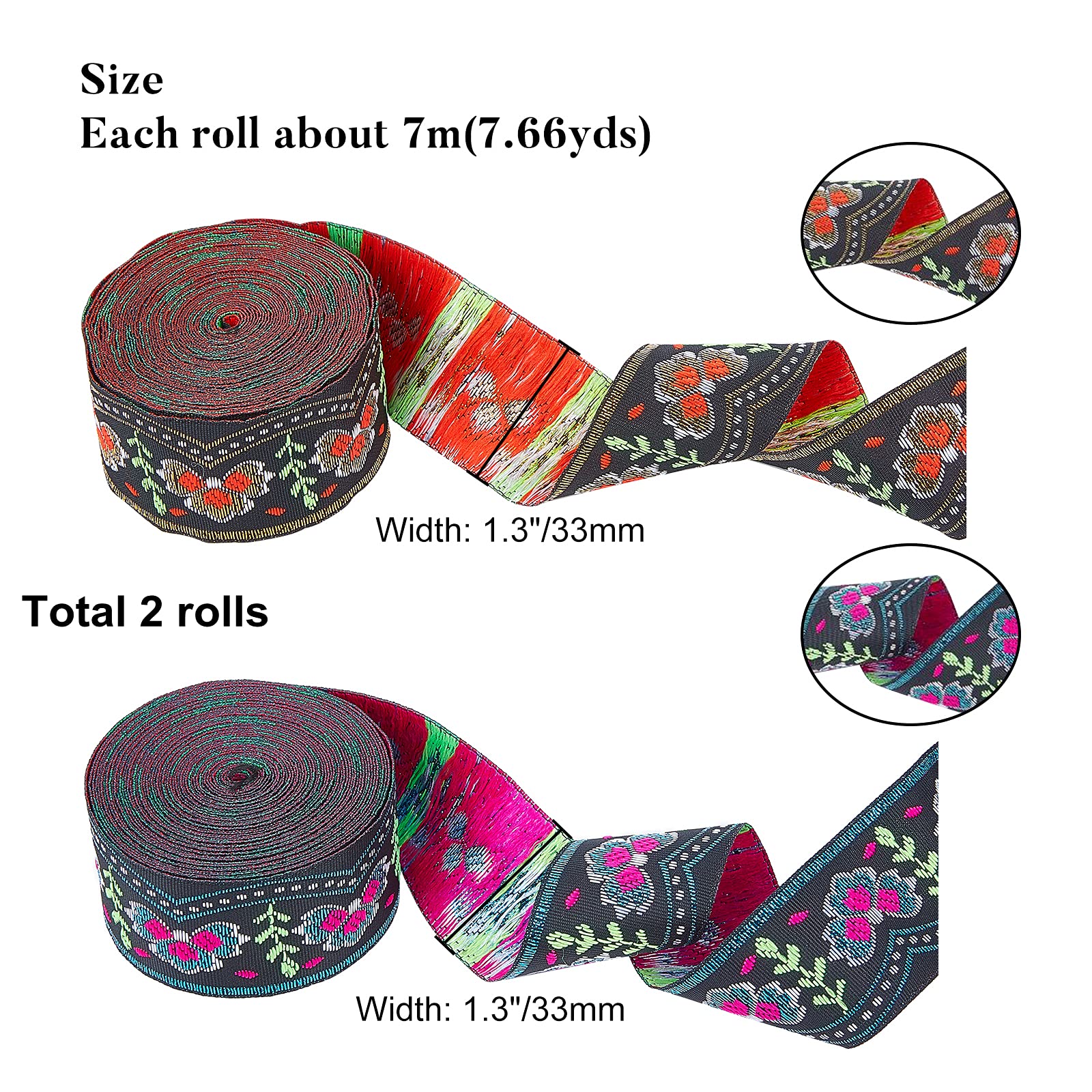 ahandmaker-chain-trim-ruban-jacquard-floral-33mm-2x6-4m image 2