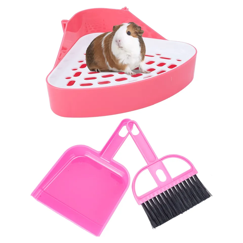ahandmaker-pet-toilette-lapin-triangle-rose-avec-pelle image 1