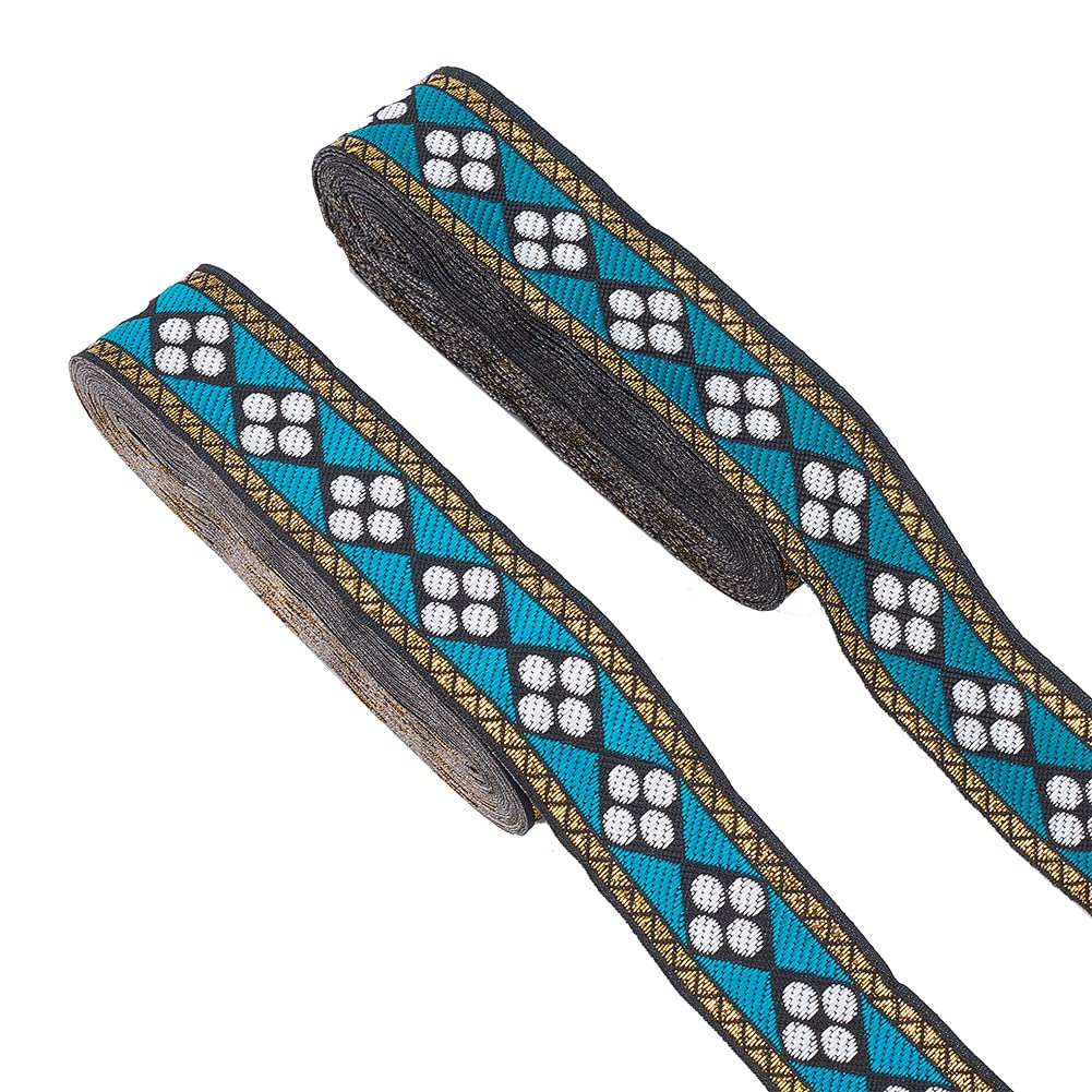 ahandmaker-ruban-jacquard-bleu-losange-2-rouleaux-galon-couture image 1