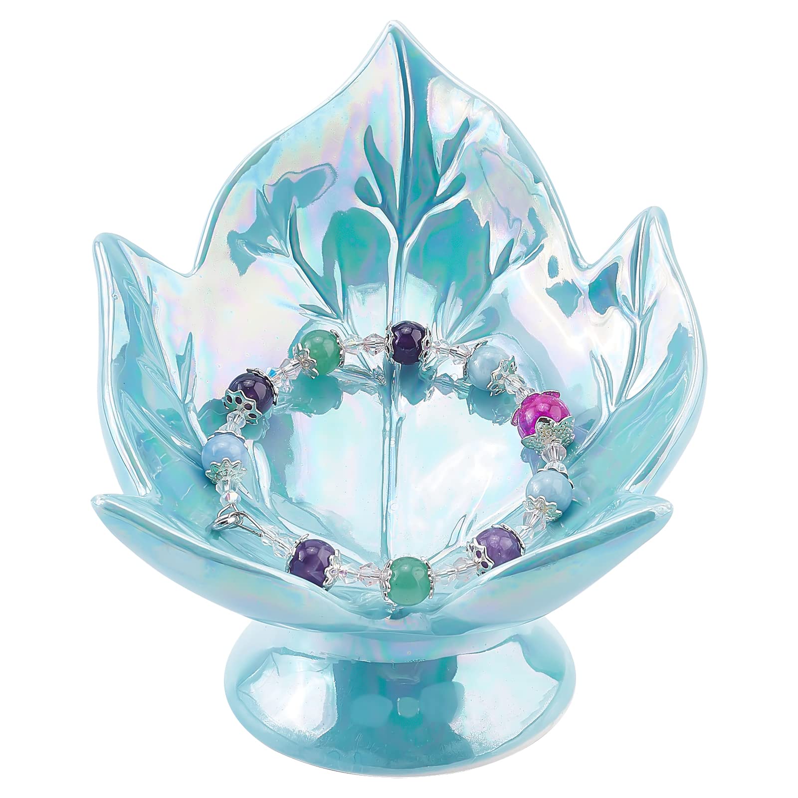 ahandmaker-jewerly-display-plateau-bijoux-c-ramique-feuille-bleu image 1