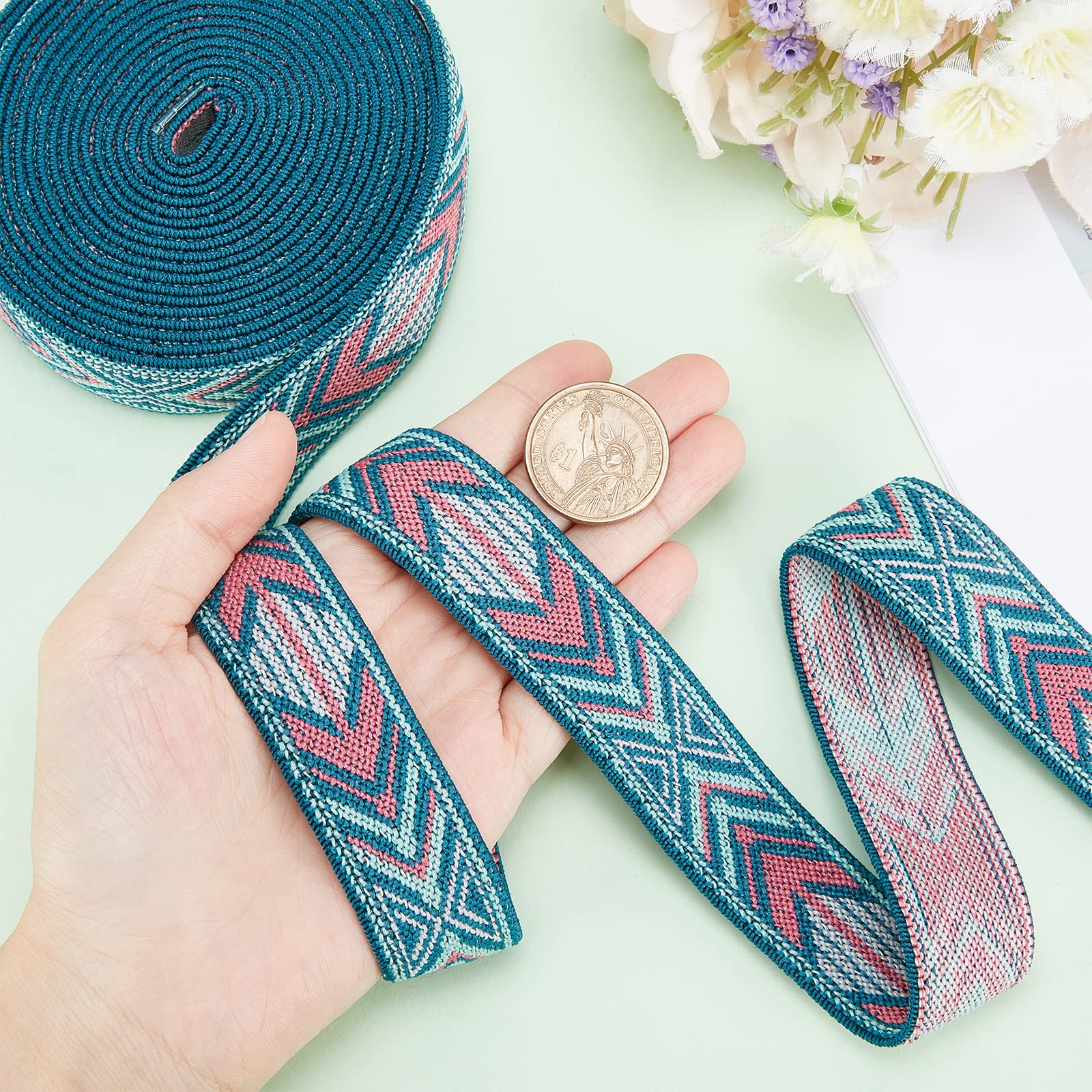 ahandmaker-ruban-lastique-jacquard-gris-fl-ches-25mm-5-48m image 4