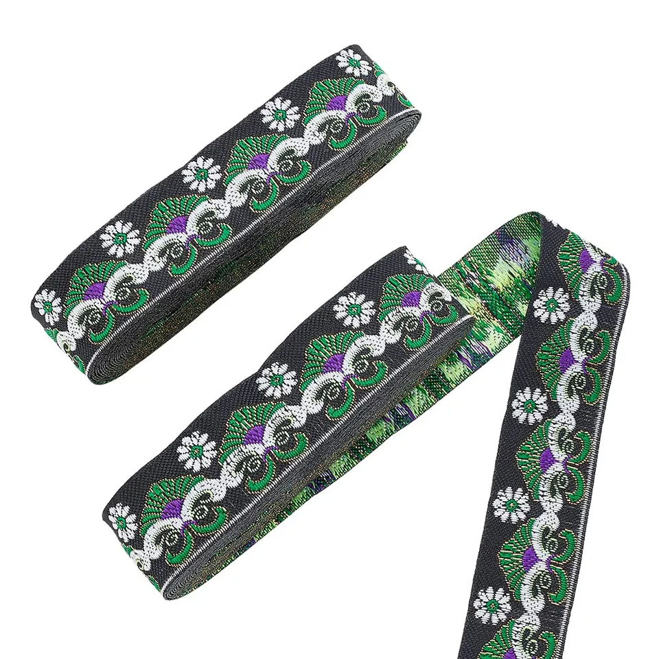 ahandmaker-ruban-jacquard-vert-floral-2-rouleaux-galon-couture image 1