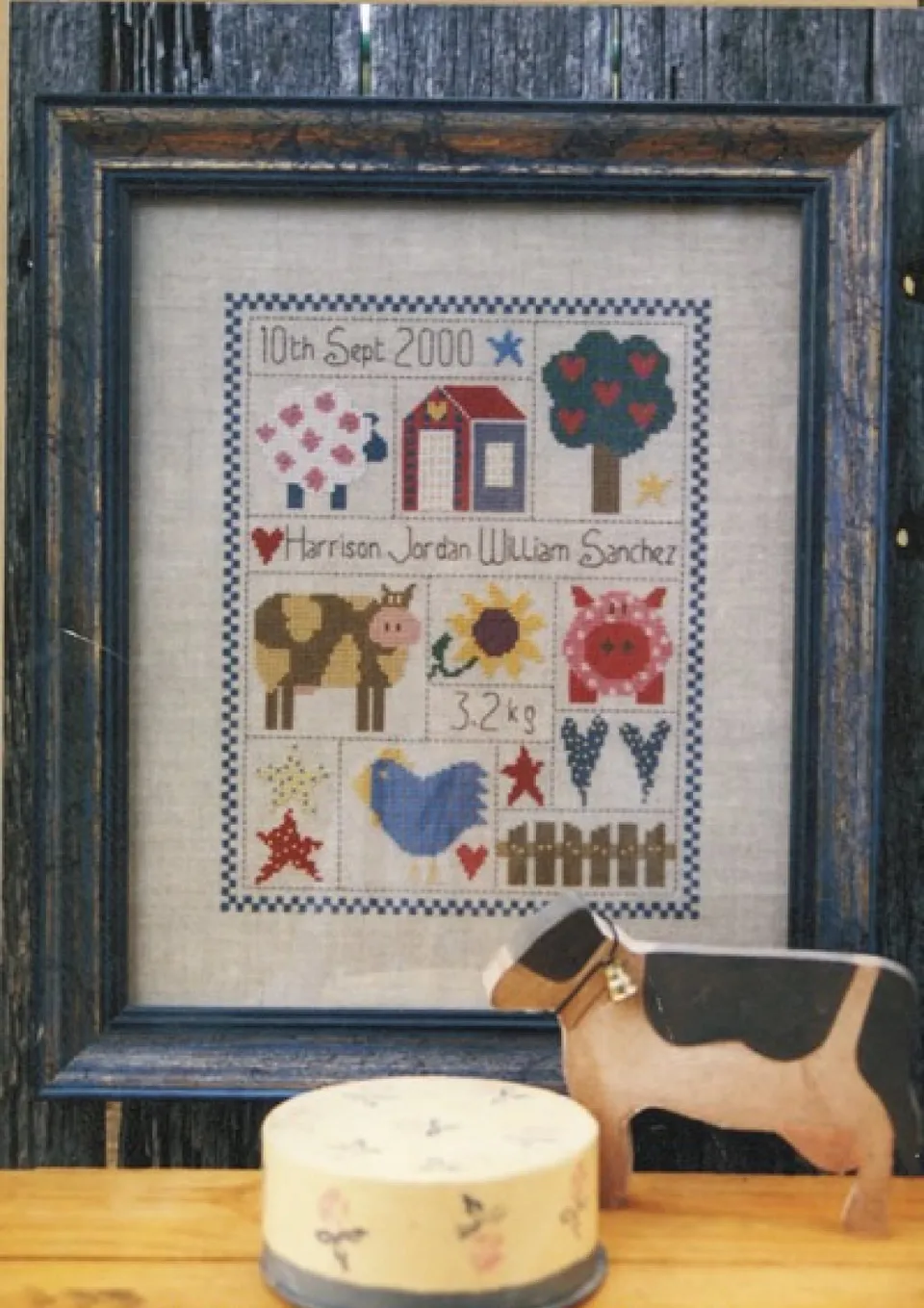 anni-downs-cross-stitch-farmyard-birth-sampler-grille-naissance image 1