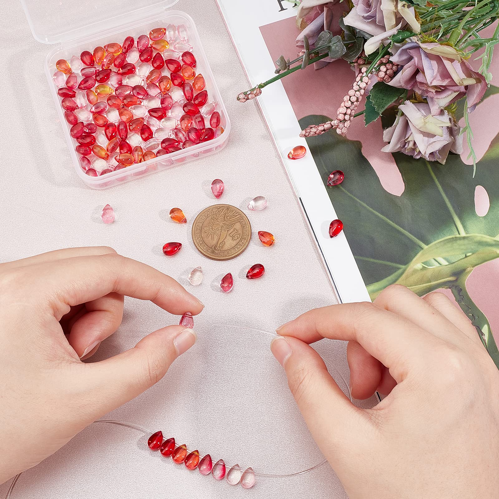 ahandmaker-perles-goutte-verre-rouge-orange-120-pi-ces image 3