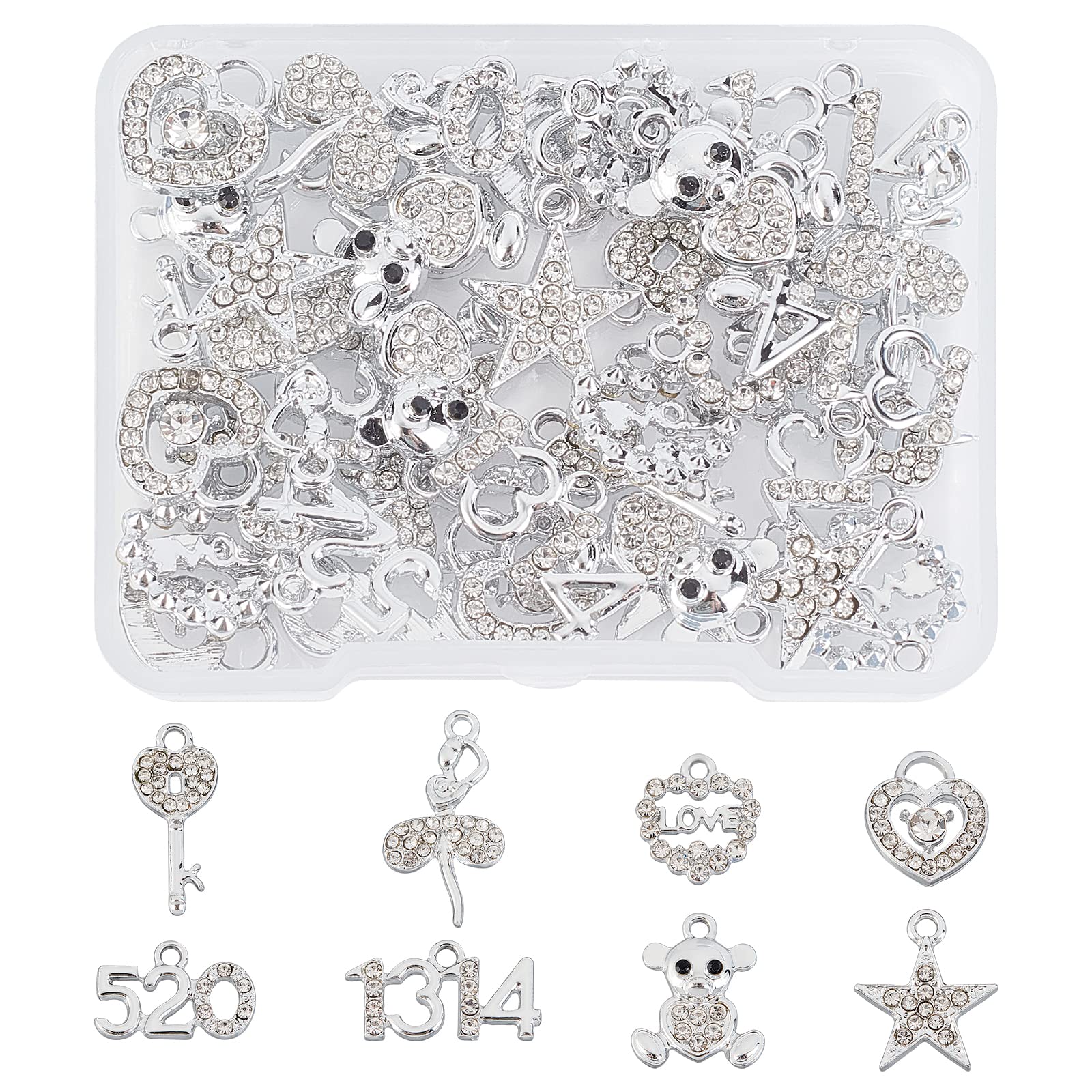 ahandmaker-pendant-ours-c-ur-toile-breloque-m-tal-lot-48-strass image 1