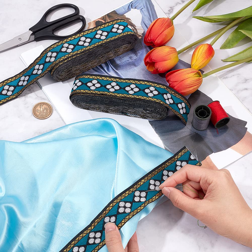 ahandmaker-ruban-jacquard-bleu-losange-2-rouleaux-galon-couture image 3