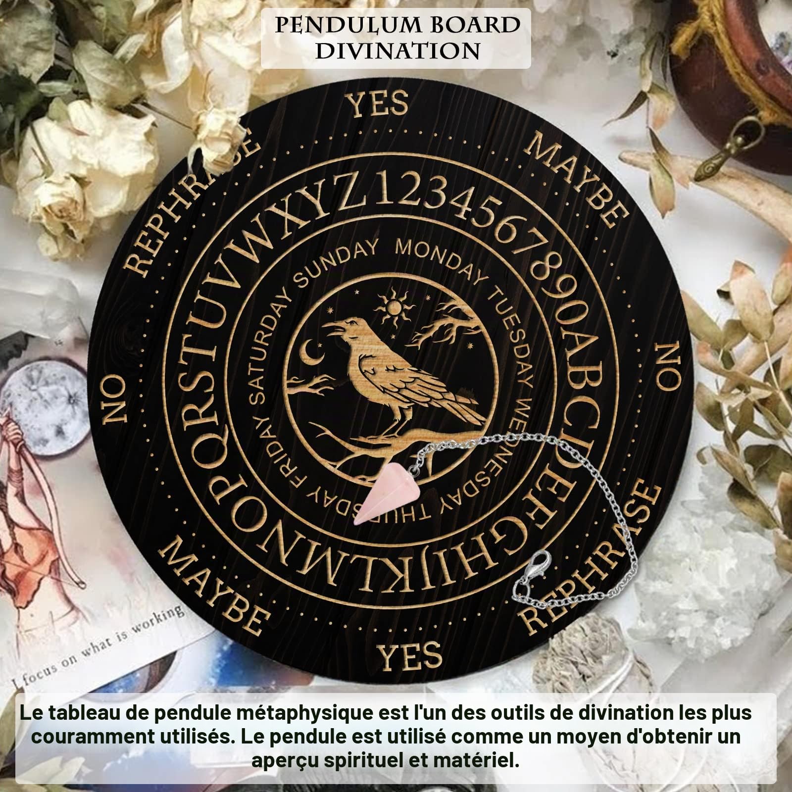 ahandmaker-planche-pendule-corbeau-nuit-bois-pendule-cristal image 6