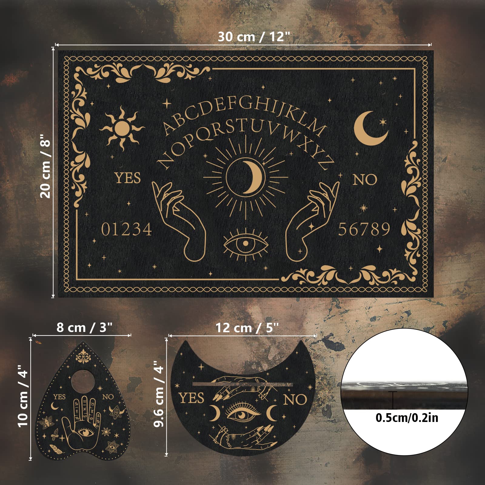 ahandmaker-planche-esprit-ouija-bois-noir-divination-main-soleil image 2