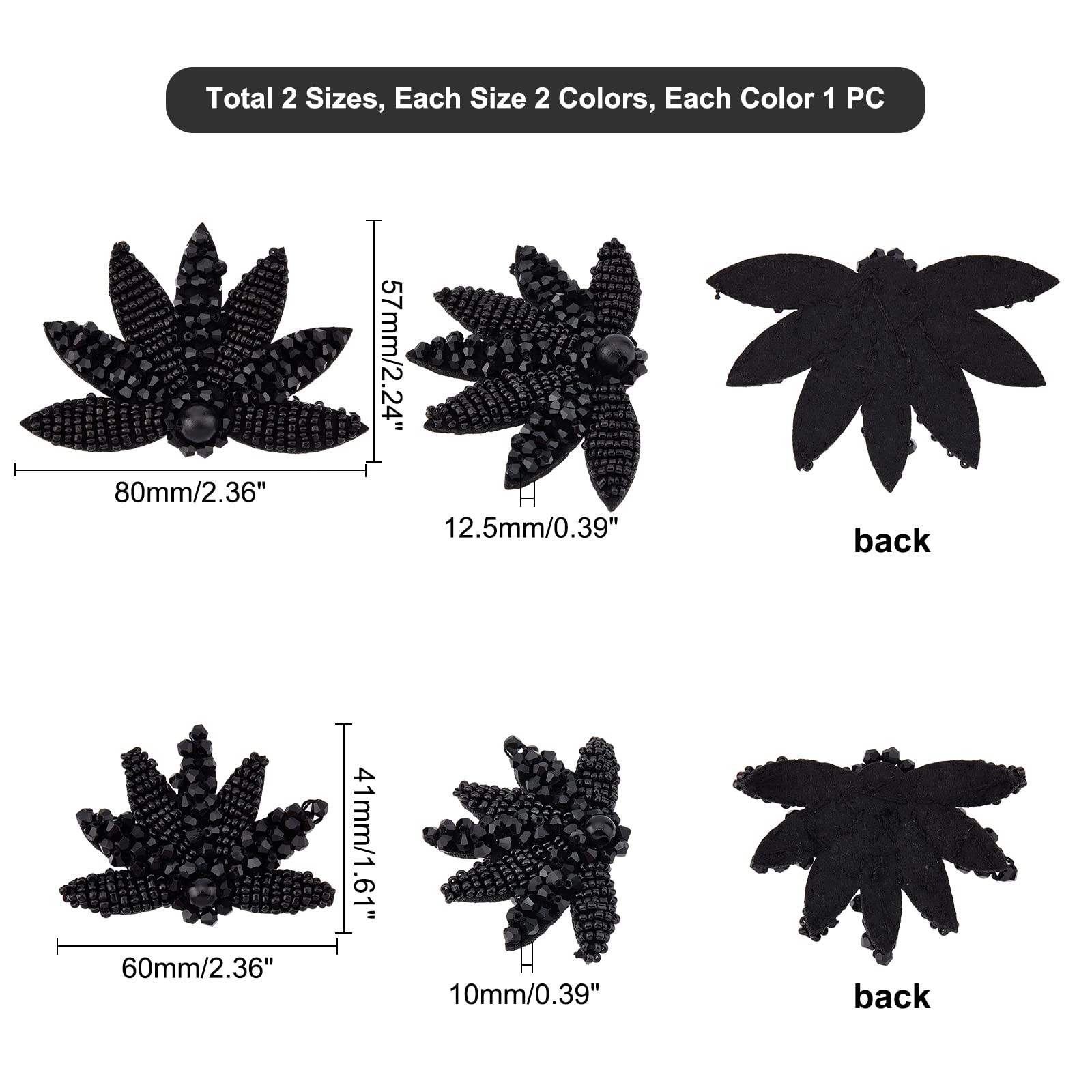 ahandmaker-applique-feuille-4-pcs-patch-brod-perles-noir-blanc image 2