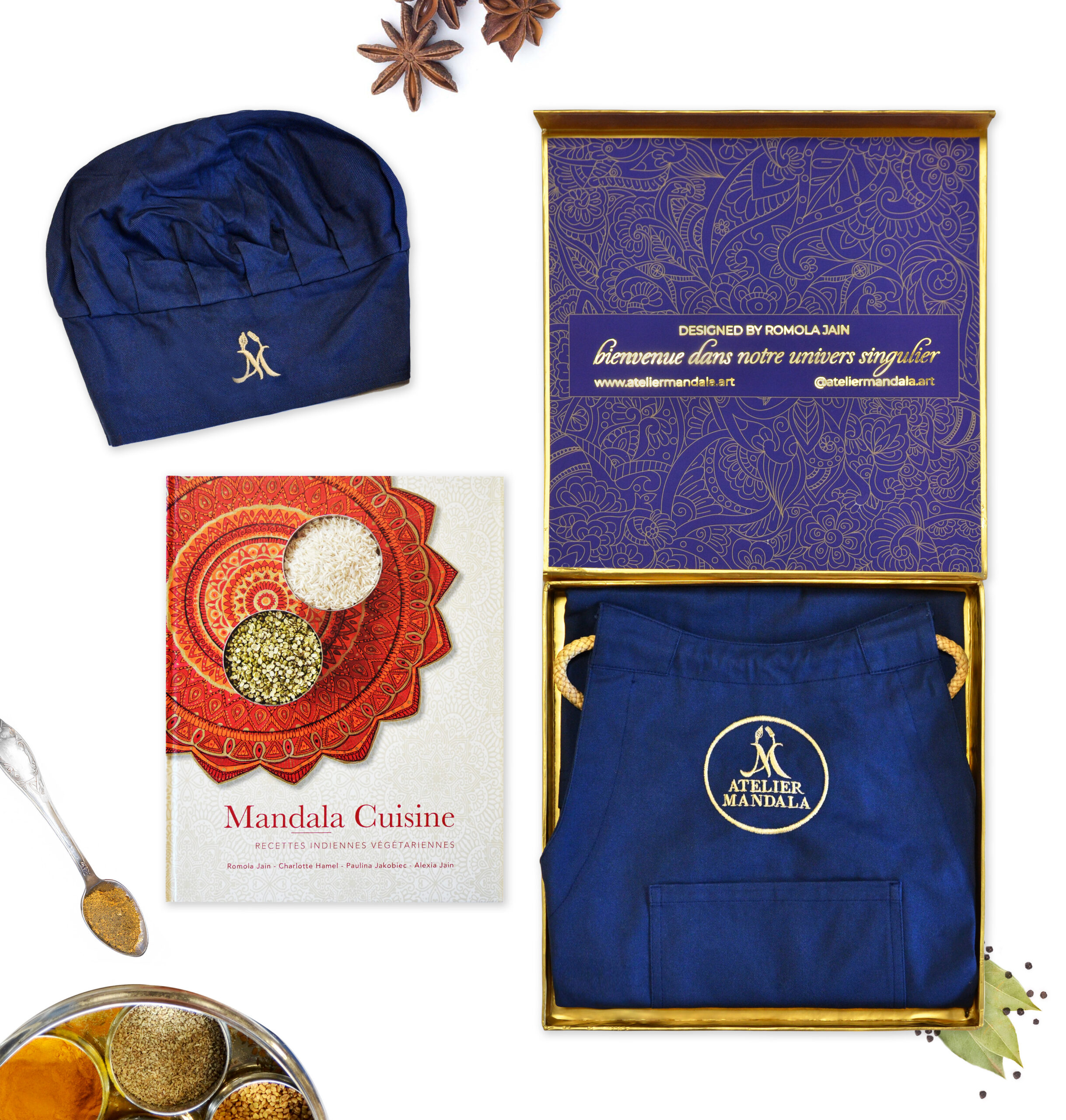 atelier-mandala-coffret-gourmet-livre-cuisine-tablier-toque image 1