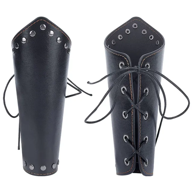 ahandmaker-bracelet-cuir-gantelet-noir-brassard-m-di-val-2-pcs image 1