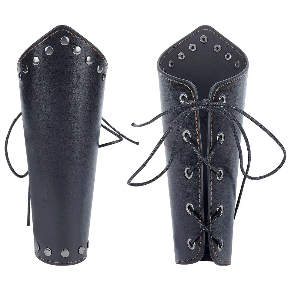 ahandmaker-bracelet-cuir-gantelet-noir-brassard-m-di-val-2-pcs image 1