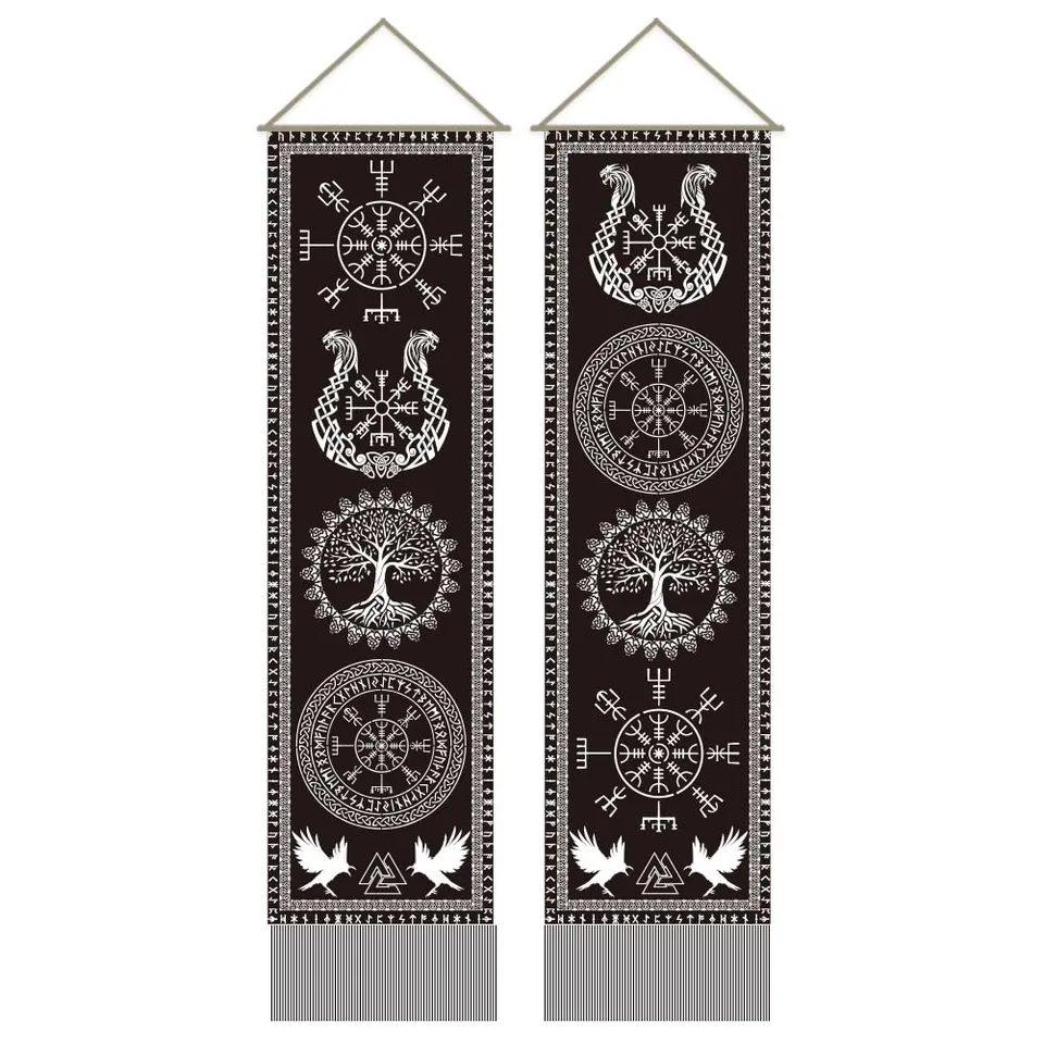 ahandmaker-wall-hanging-art-lot-2-tapisseries-viking-arbre-de-vie image 1