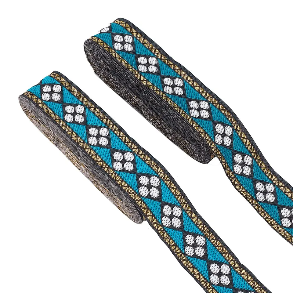 ahandmaker-ruban-jacquard-bleu-losange-2-rouleaux-galon-couture image 1