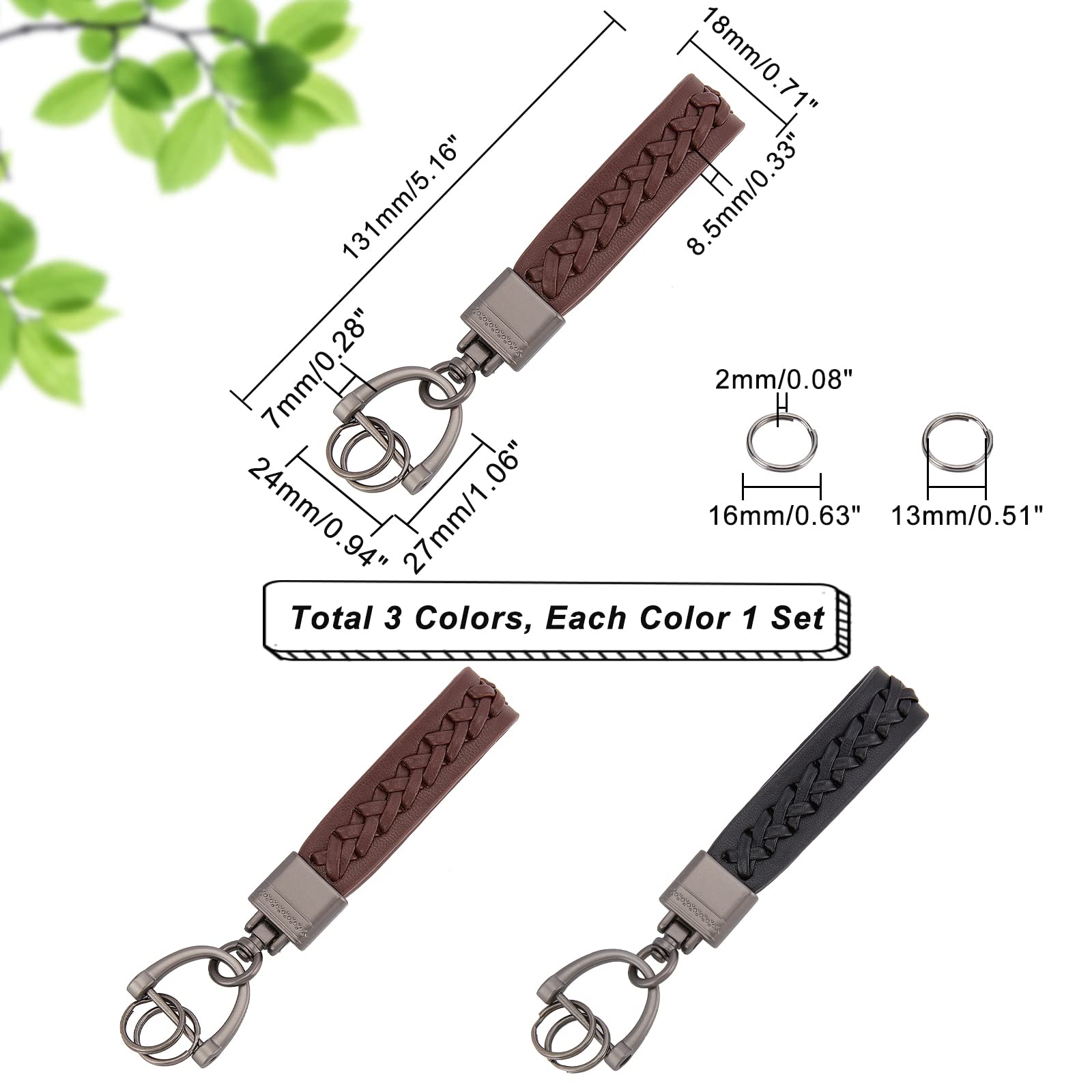 ahandmaker-keychain-2-porte-cl-s-voiture-similicuir-brun-noir image 2