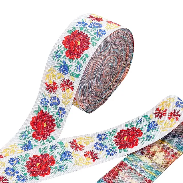 ahandmaker-chain-trim-ribbon-ruban-brod-boh-me-floral-10-yards image 1