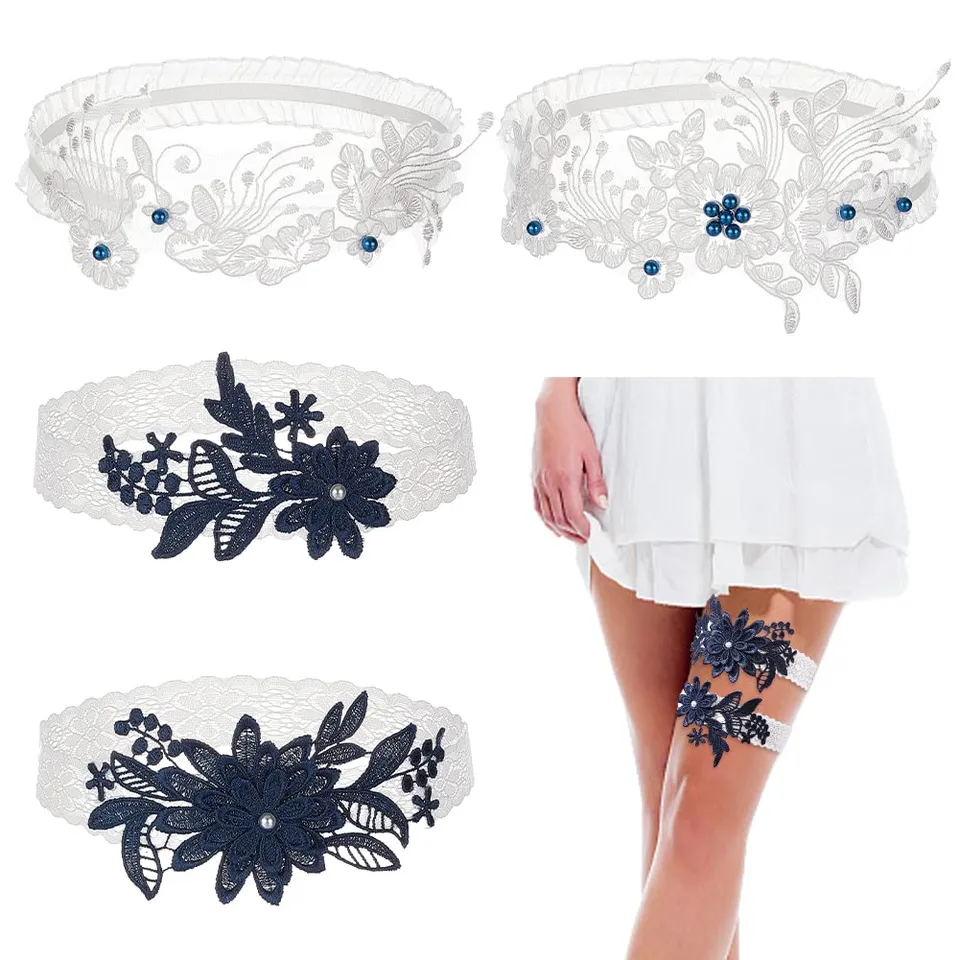 ahandmaker-jarretelles-dentelle-anneau-cuisse-bleu-blanc-lot-2 image 1
