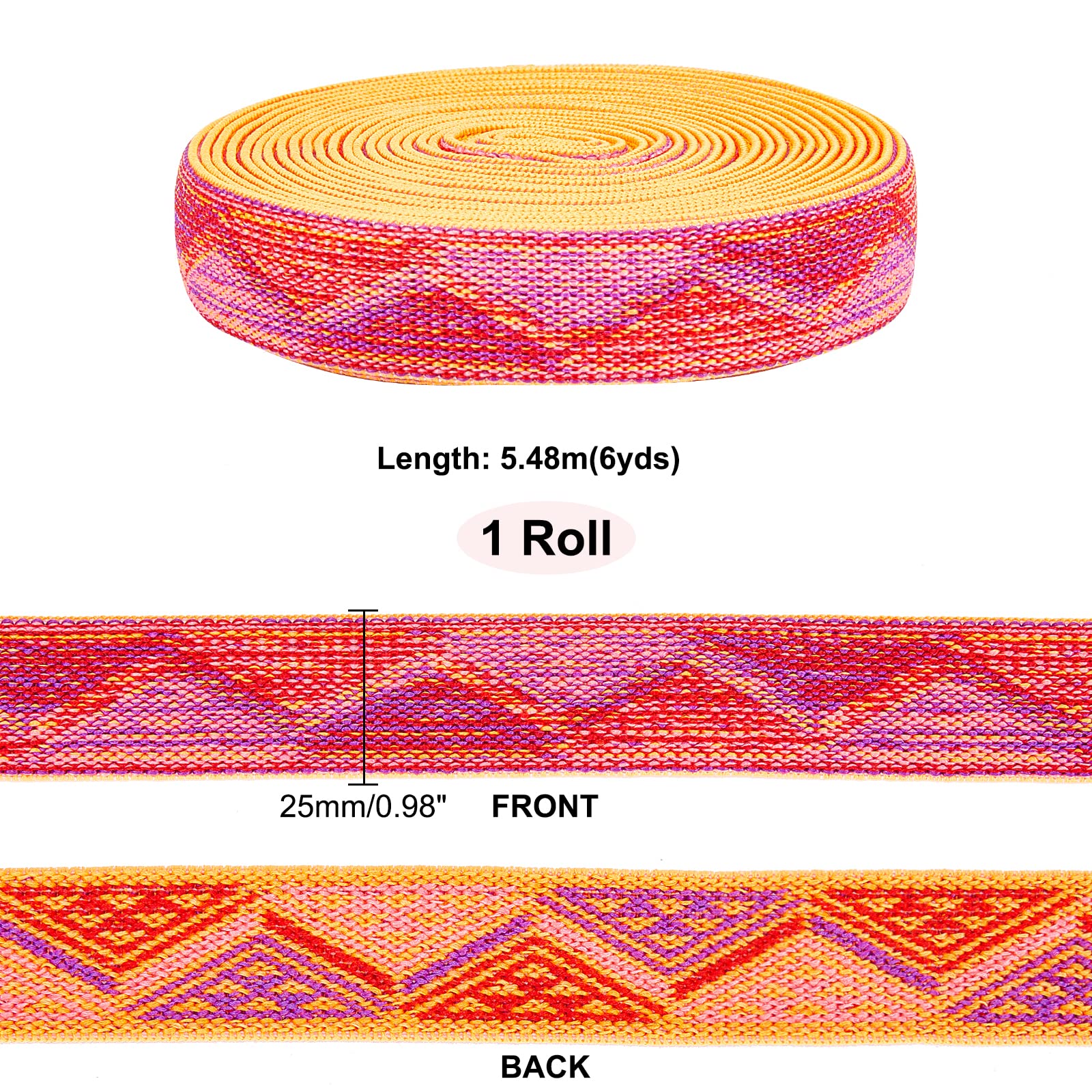 ahandmaker-jacquard-bande-lastique-ethnique-ruban-rouge-orang-25mm-5-48m image 2