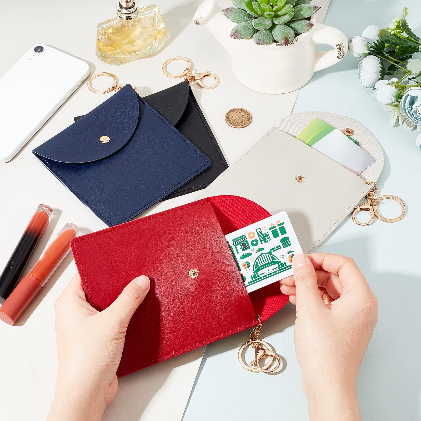 ahandmaker-porte-cl-s-porte-monnaie-cuir-4-pi-ces-couleurs-fonc-es image 3