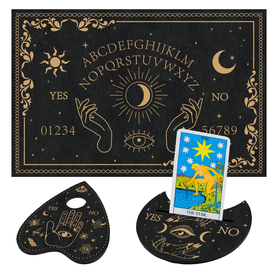 ahandmaker-planche-esprit-ouija-bois-noir-divination-main-soleil image 1