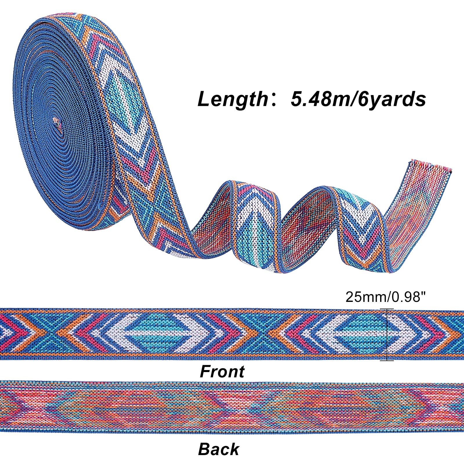 ahandmaker-ruban-lastique-jacquard-bleu-fl-ches-25mm-5-48m image 2