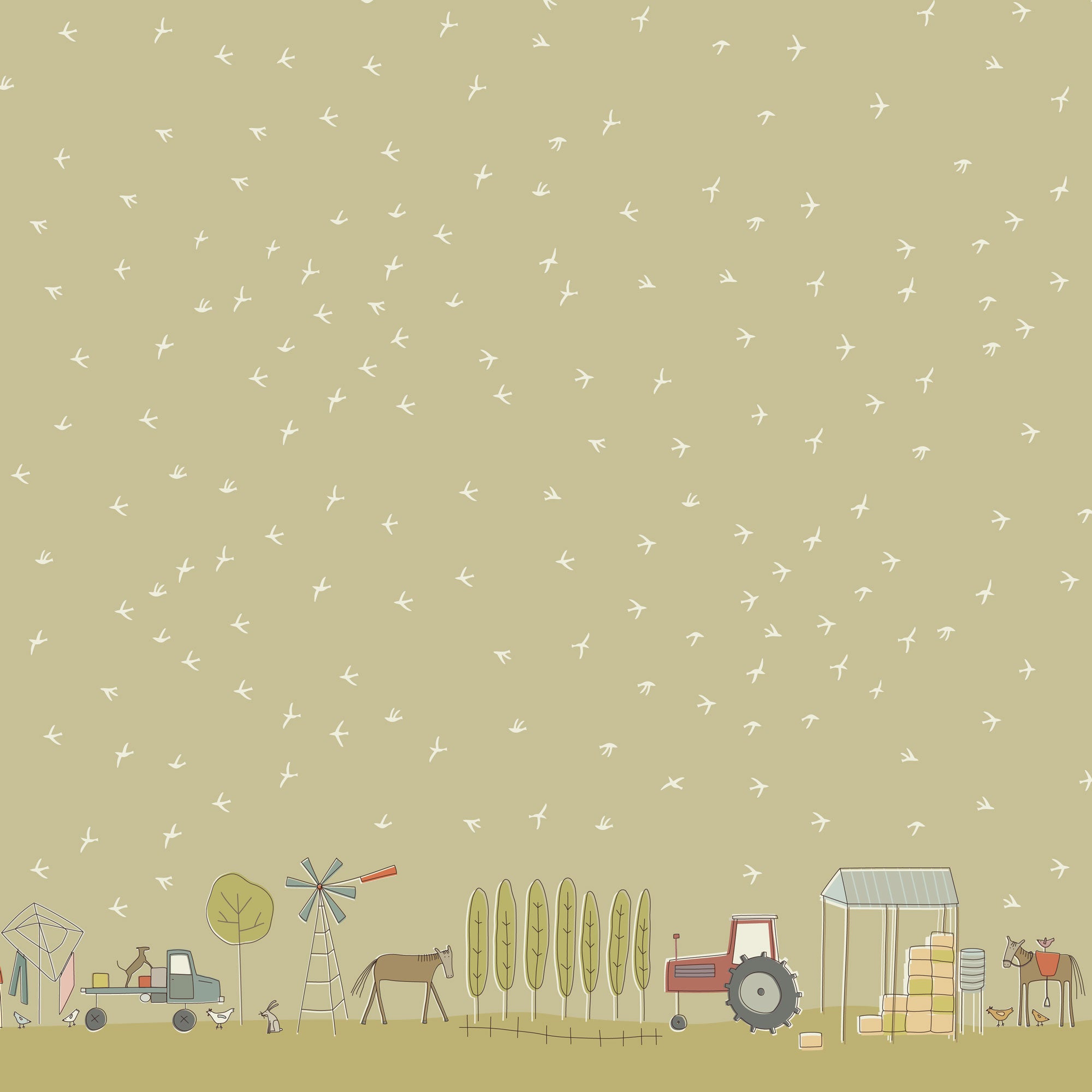 anni-downs-appleby-farm-dv7735-tissu-coton-oiseaux-vert image 1