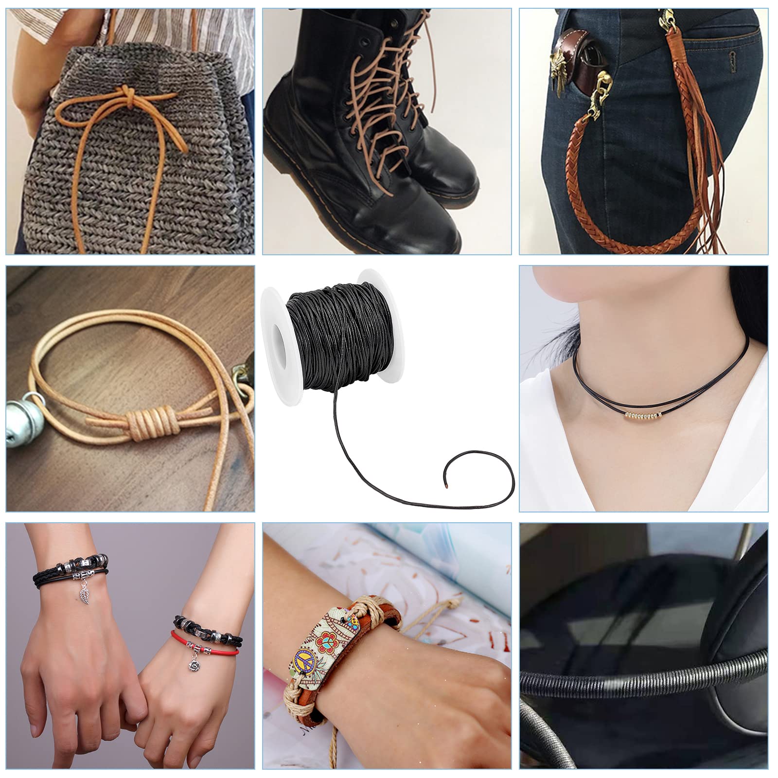 ahandmaker-chain-trim-cordon-cuir-rond-noir-1-5-mm-30-m-tres image 7