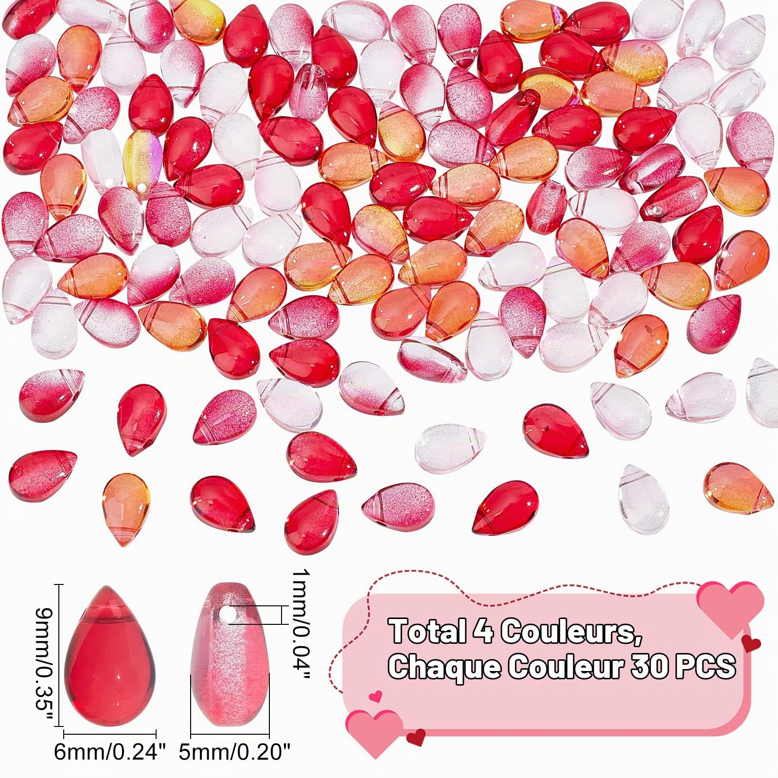 ahandmaker-perles-goutte-verre-rouge-orange-120-pi-ces image 2