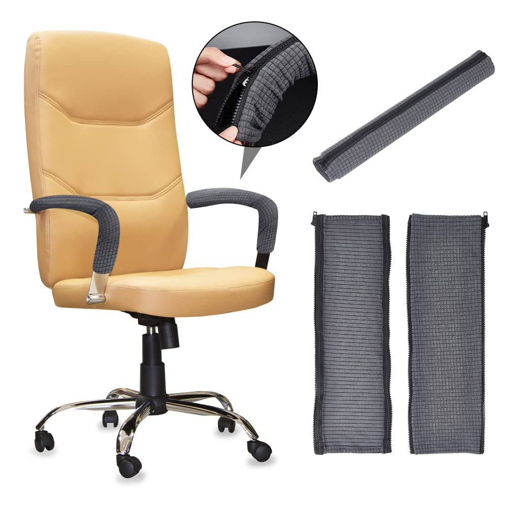 ahandmaker-office-study-housse-accoudoir-chaise-bureau-gris-2-paires image 4
