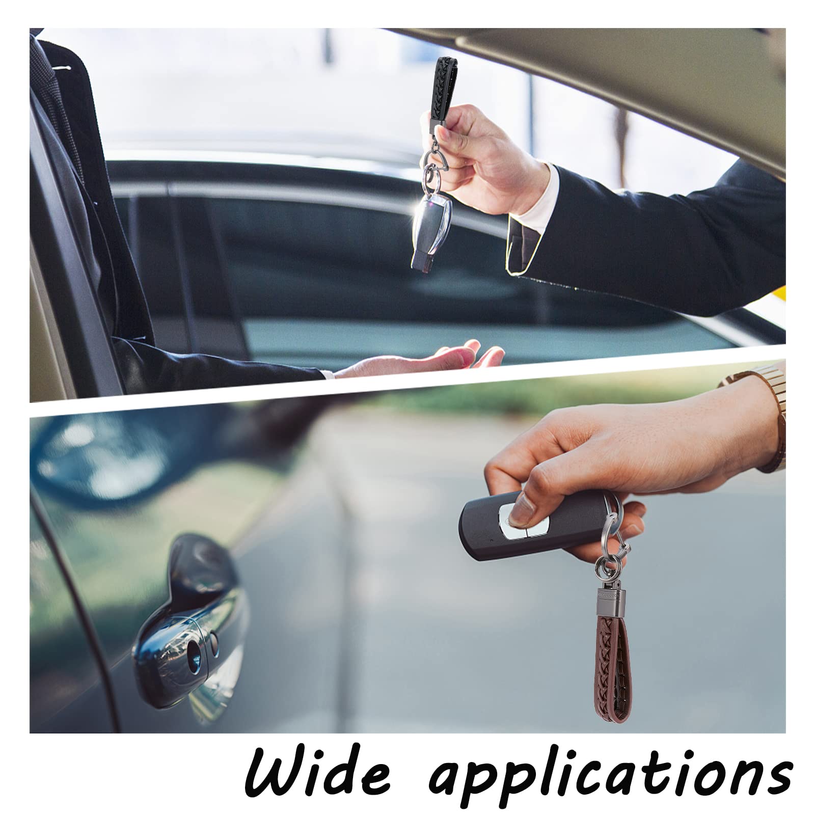 ahandmaker-keychain-2-porte-cl-s-voiture-similicuir-brun-noir image 6