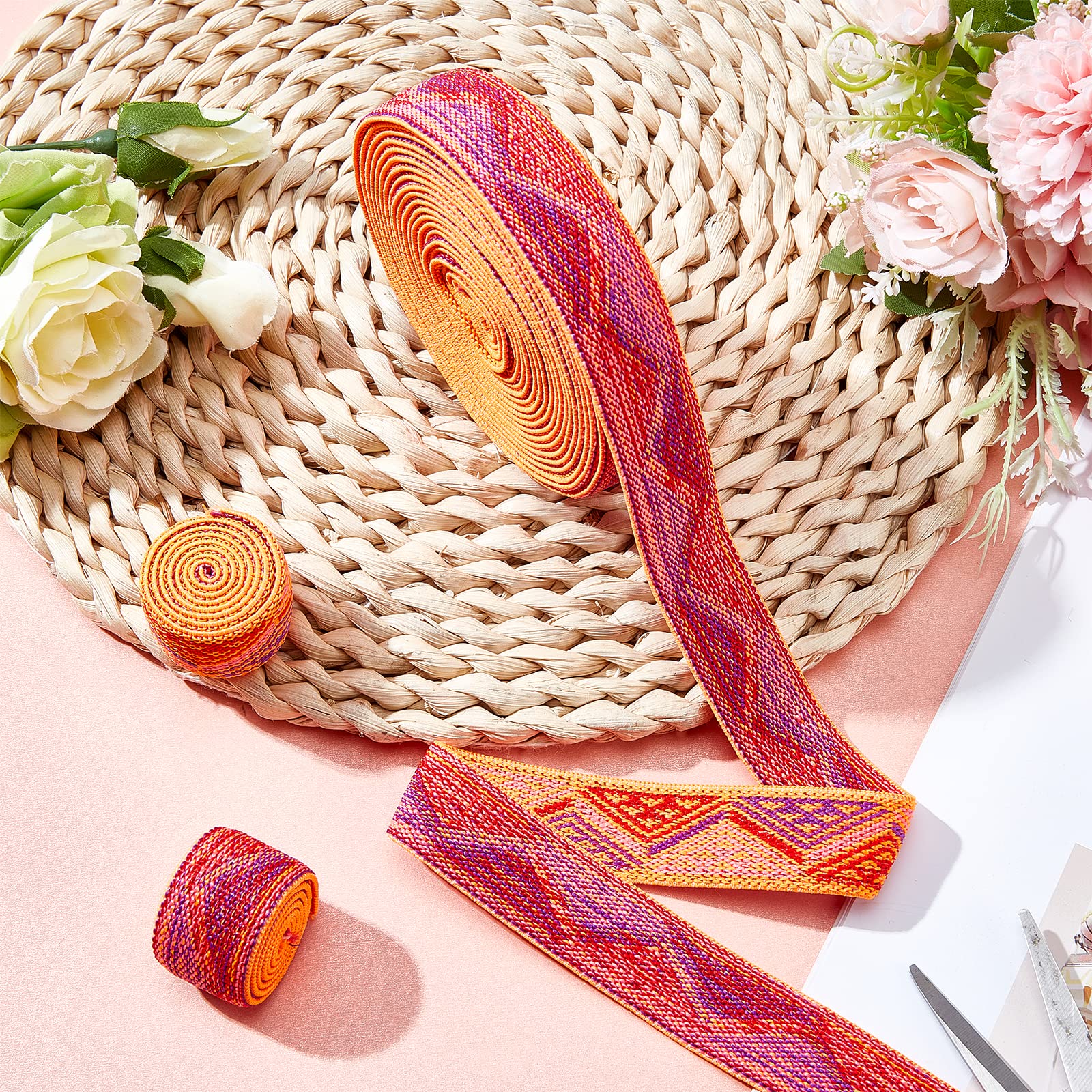 ahandmaker-jacquard-bande-lastique-ethnique-ruban-rouge-orang-25mm-5-48m image 6