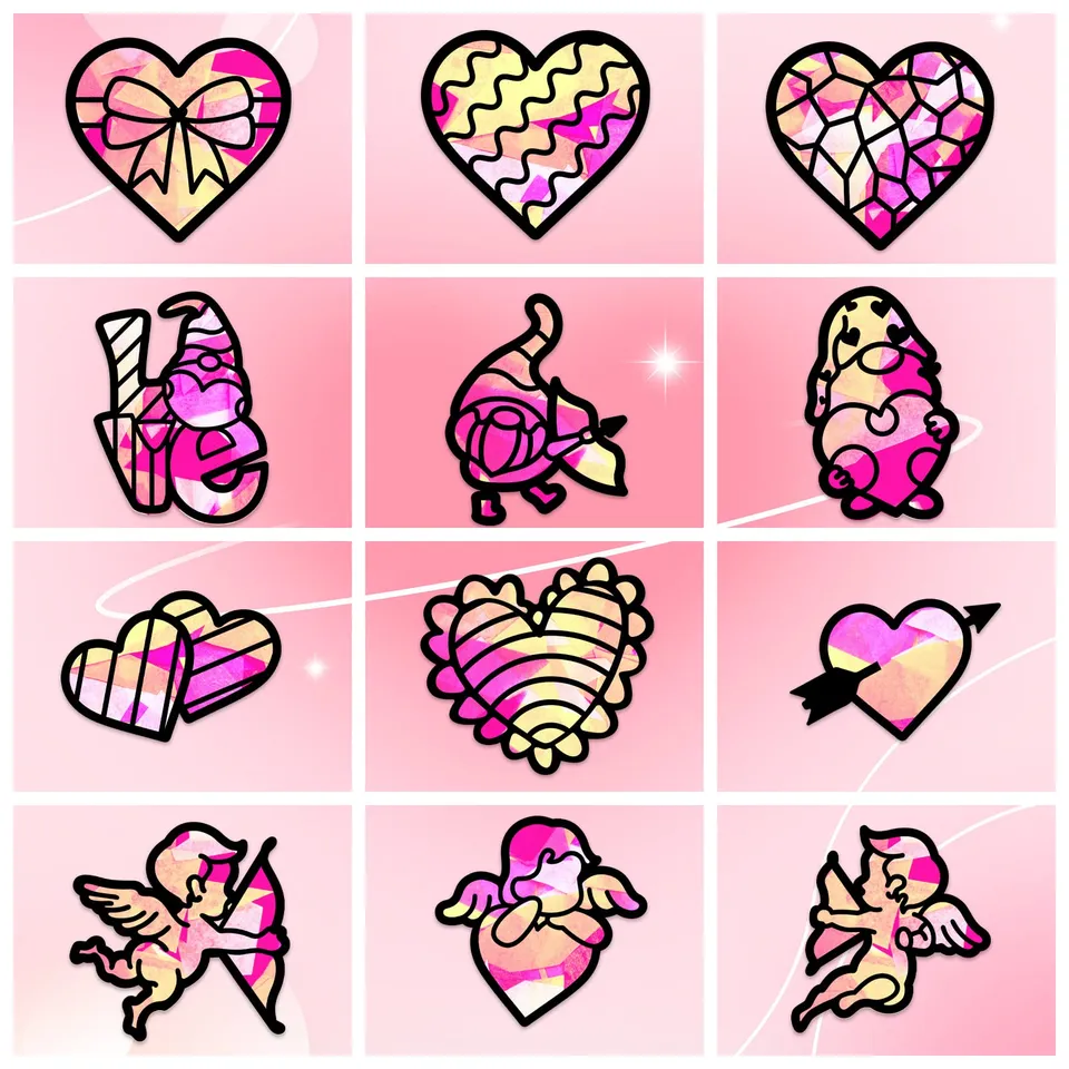 ahandmaker-suncatcher-saint-valentin-autocollant-vitrail-coeur-lot-24 image 1