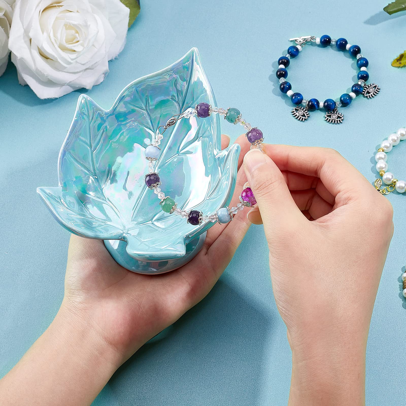 ahandmaker-jewerly-display-plateau-bijoux-c-ramique-feuille-bleu image 3