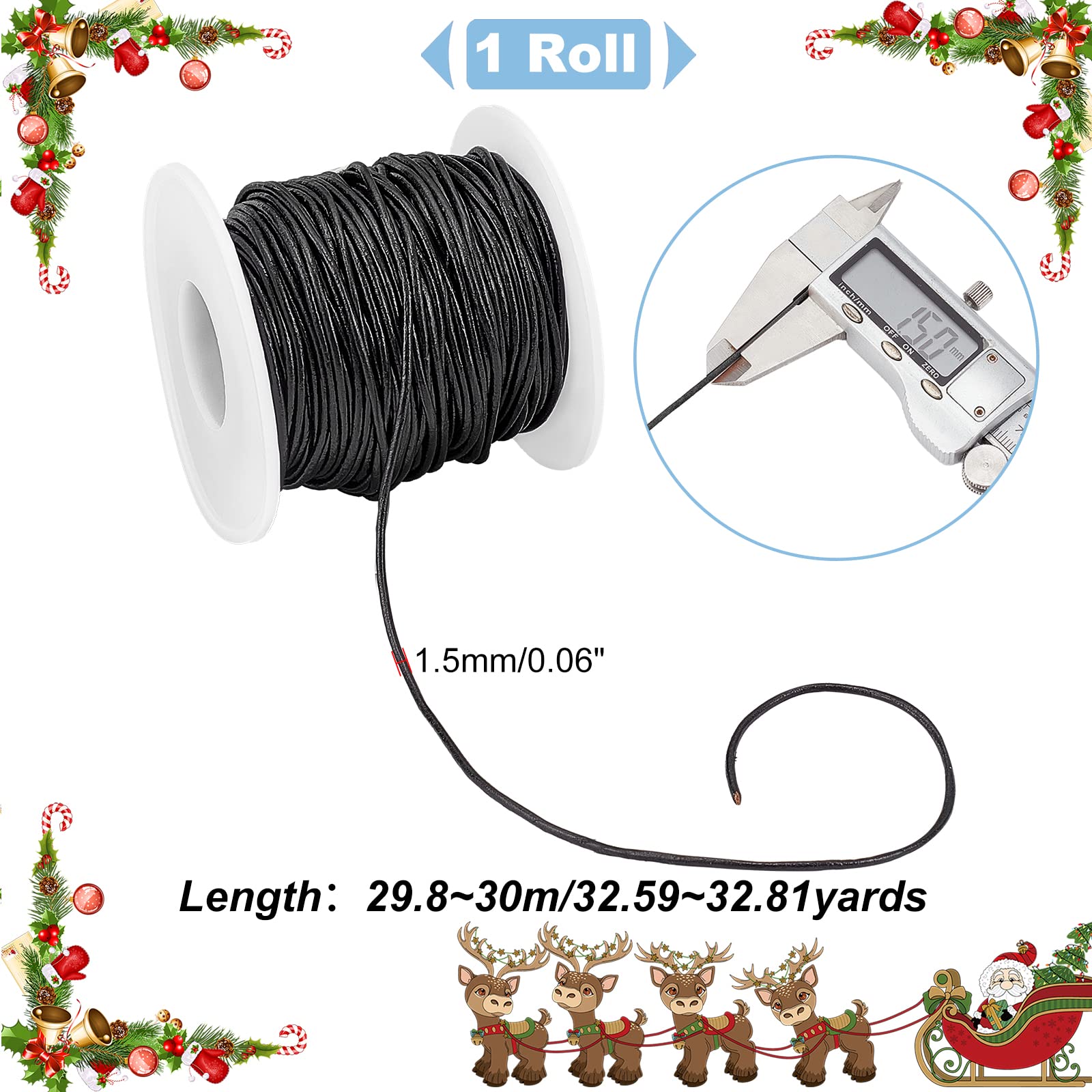 ahandmaker-chain-trim-cordon-cuir-rond-noir-1-5-mm-30-m-tres image 2