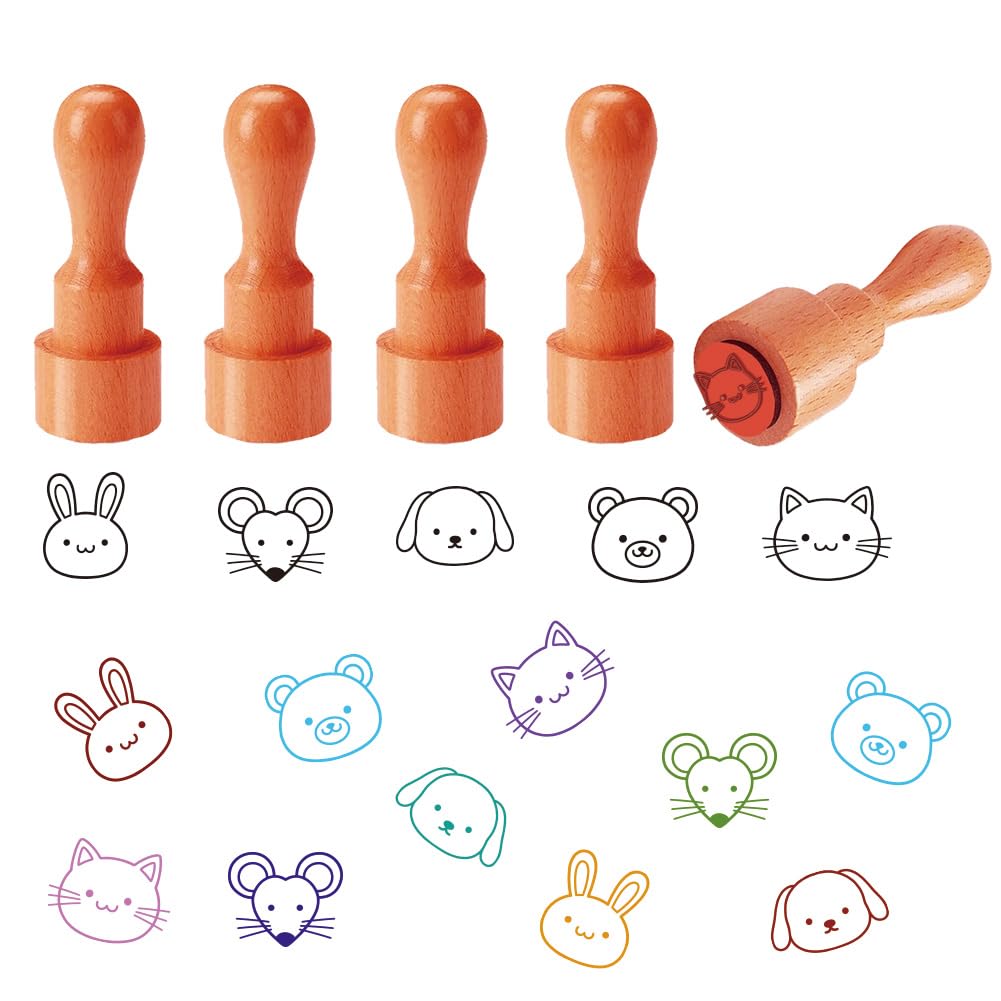 ahandmaker-stamp-tampon-bois-animaux-kawaii-lot-de-5 image 1