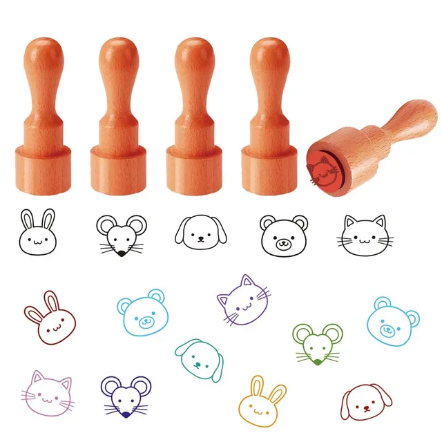 ahandmaker-stamp-tampon-bois-animaux-kawaii-lot-de-5 image 1