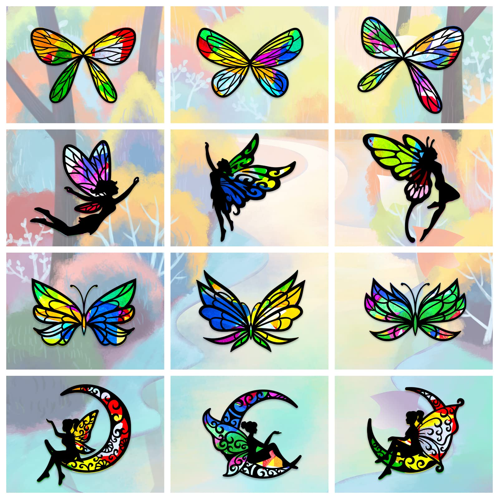 ahandmaker-kit-suncatcher-papillon-f-e-24-pi-ces-autocollants-vitrail image 1