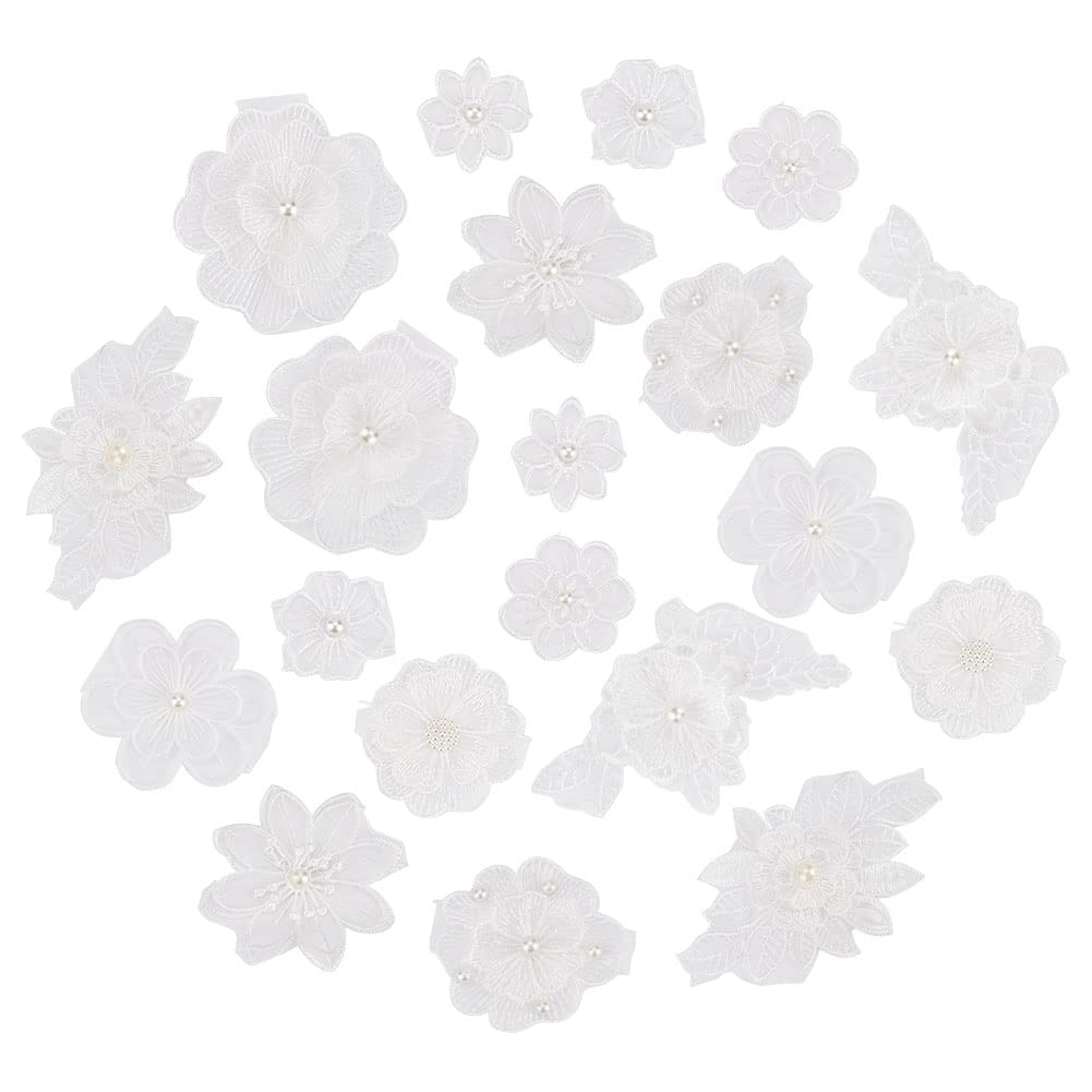 ahandmaker-applique-patch-appliqu-s-fleurs-3d-blanc-perle-20-pcs image 1