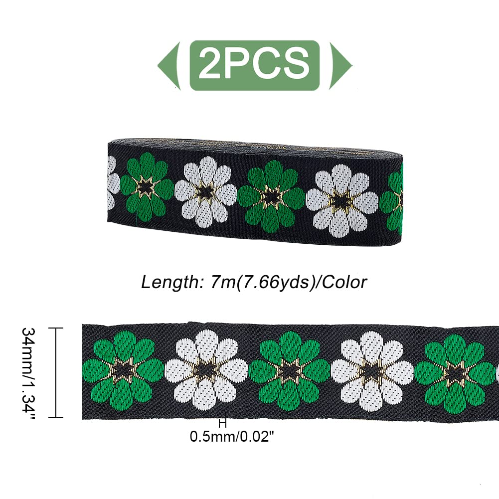 ahandmaker-jacquard-rubans-brod-s-floral-vintage-vert-2x3-8m-33mm image 2