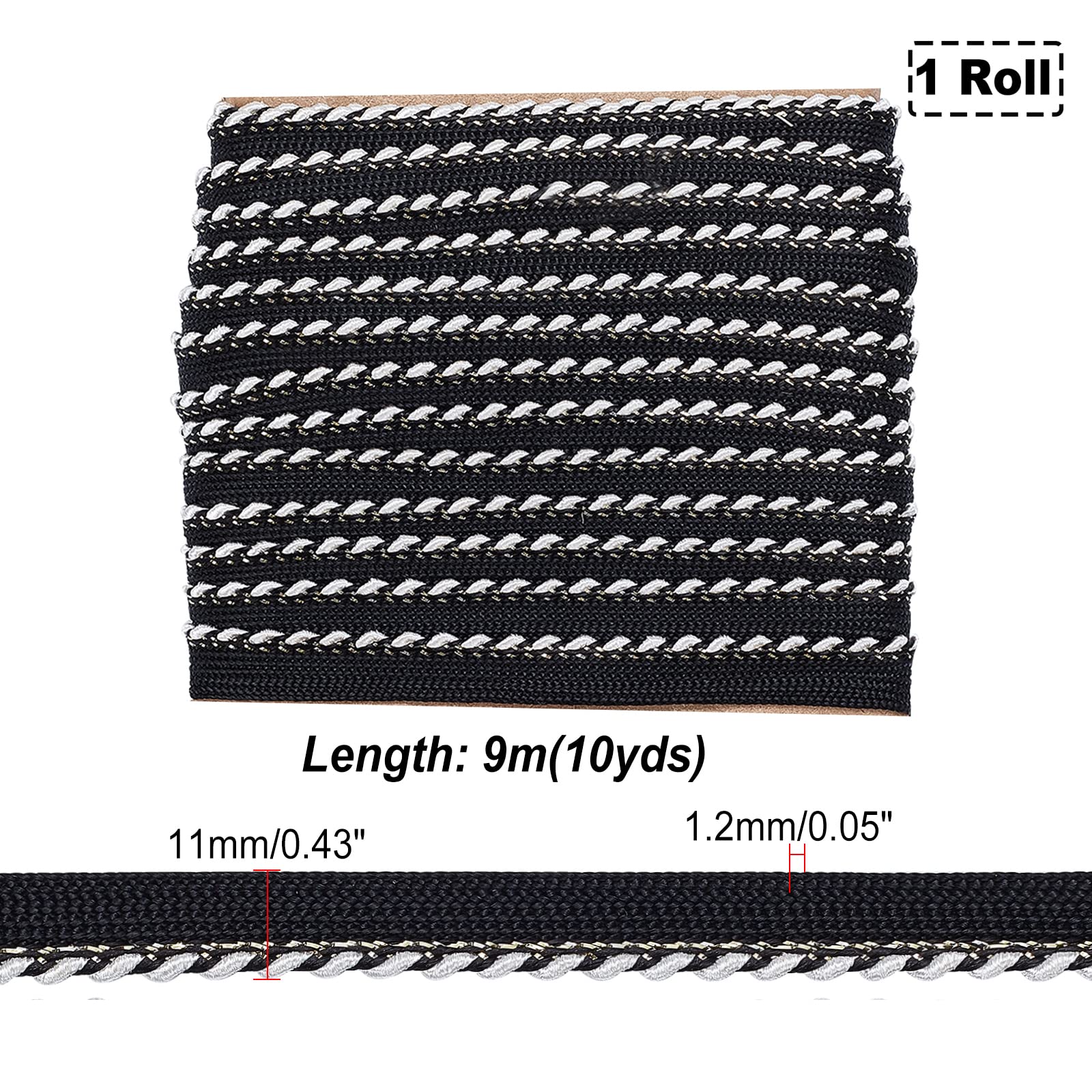 ahandmaker-passepoil-noir-argent-cordon-10-m-11-mm image 2
