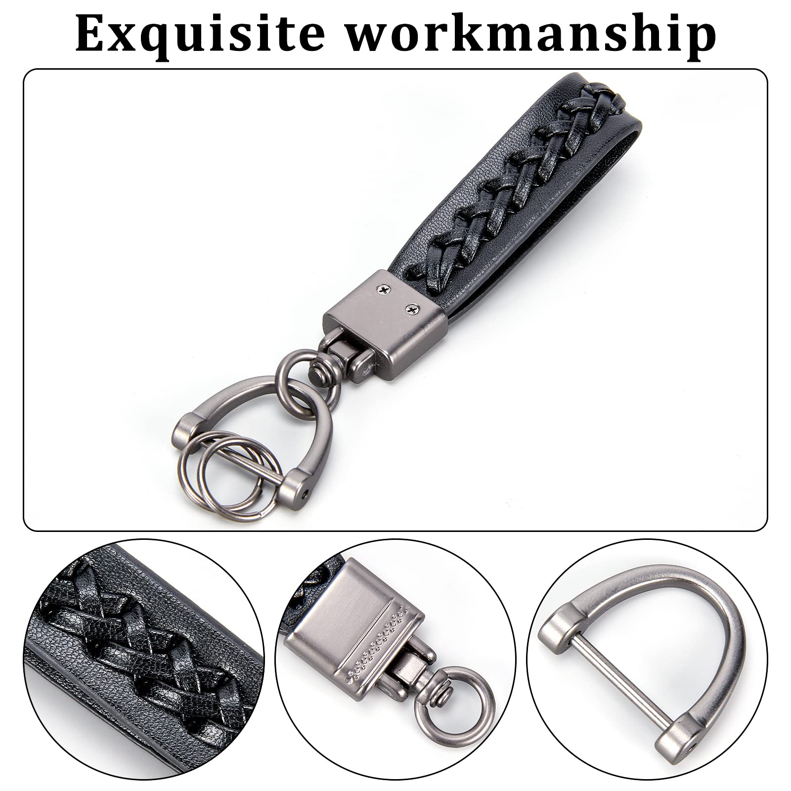 ahandmaker-keychain-2-porte-cl-s-voiture-similicuir-brun-noir image 4