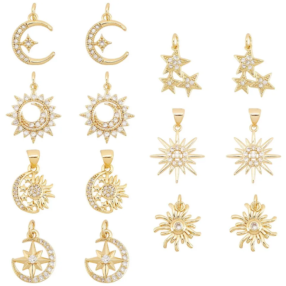 ahandmaker-pendant-lot-14-pendentifs-zircon-lune-plaqu-or image 1