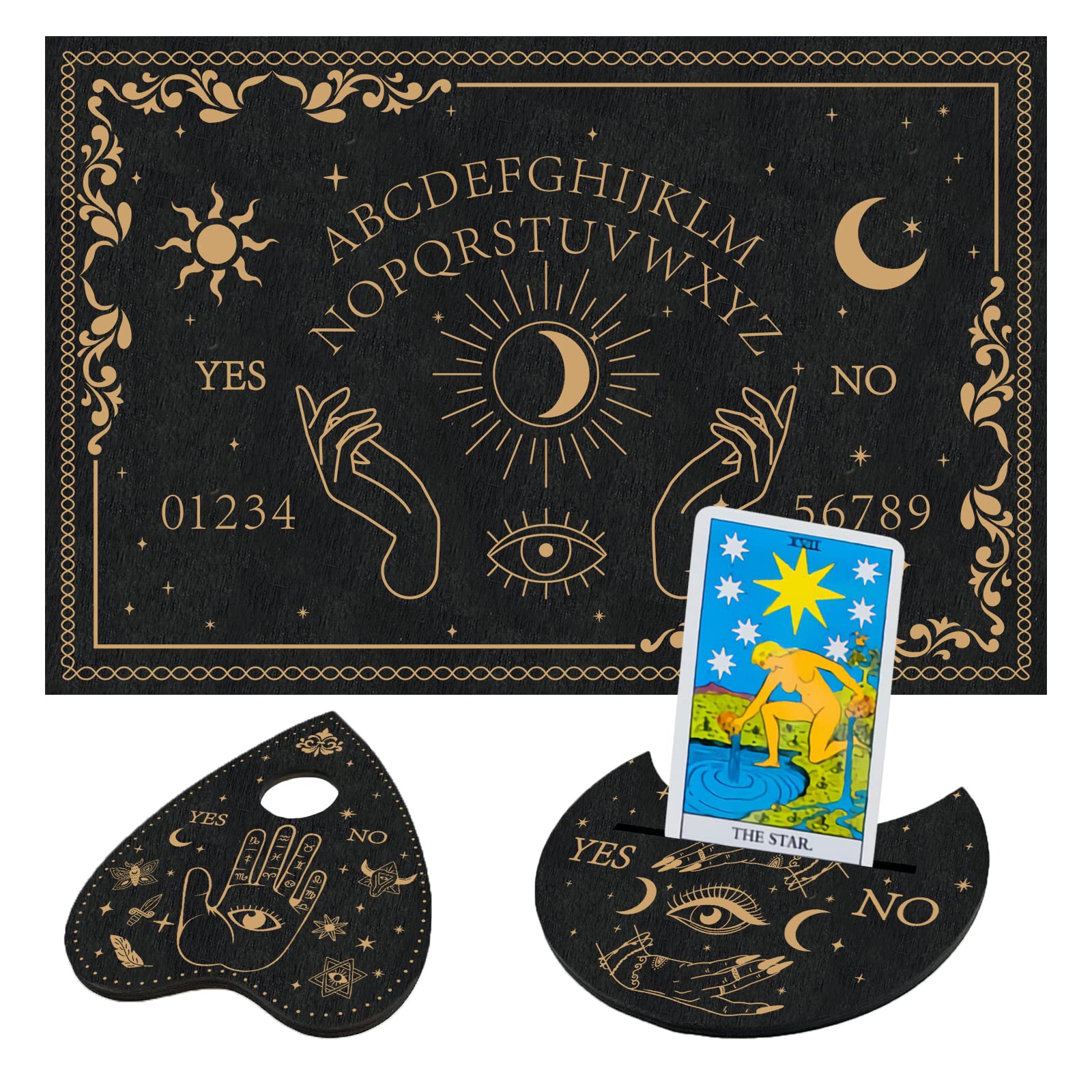 ahandmaker-planche-esprit-ouija-bois-noir-divination-main-soleil image 1