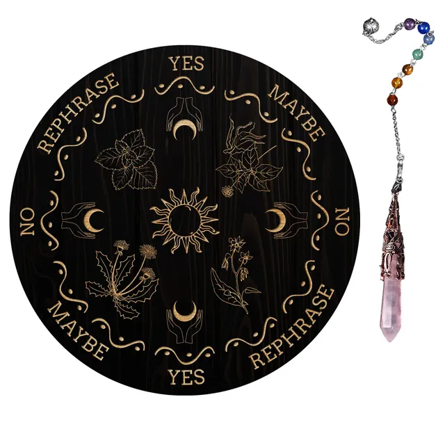 ahandmaker-planche-pendule-divination-bois-quartz-rose-soleil image 1