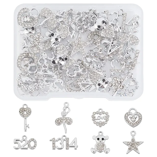 ahandmaker-pendant-ours-c-ur-toile-breloque-m-tal-lot-48-strass image 1
