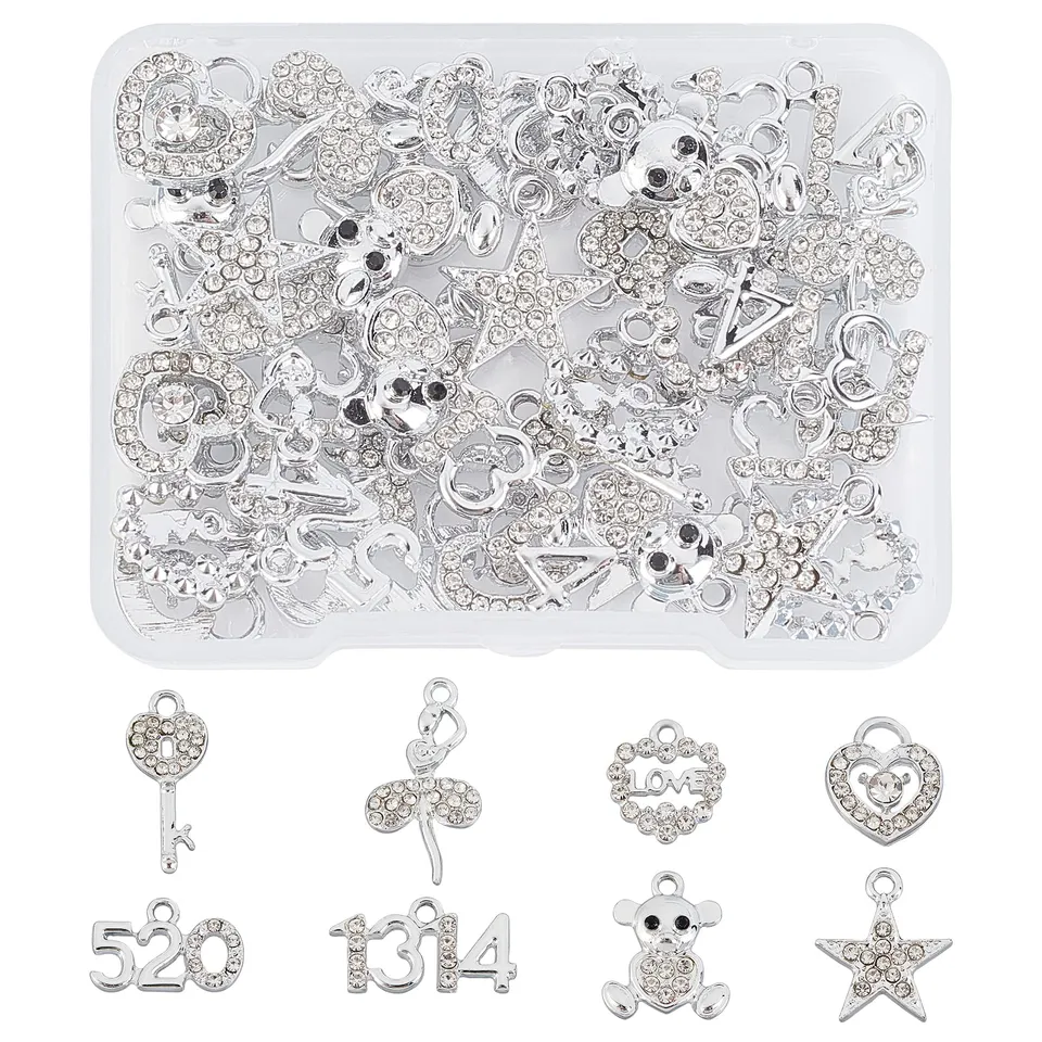 ahandmaker-pendant-ours-c-ur-toile-breloque-m-tal-lot-48-strass image 1