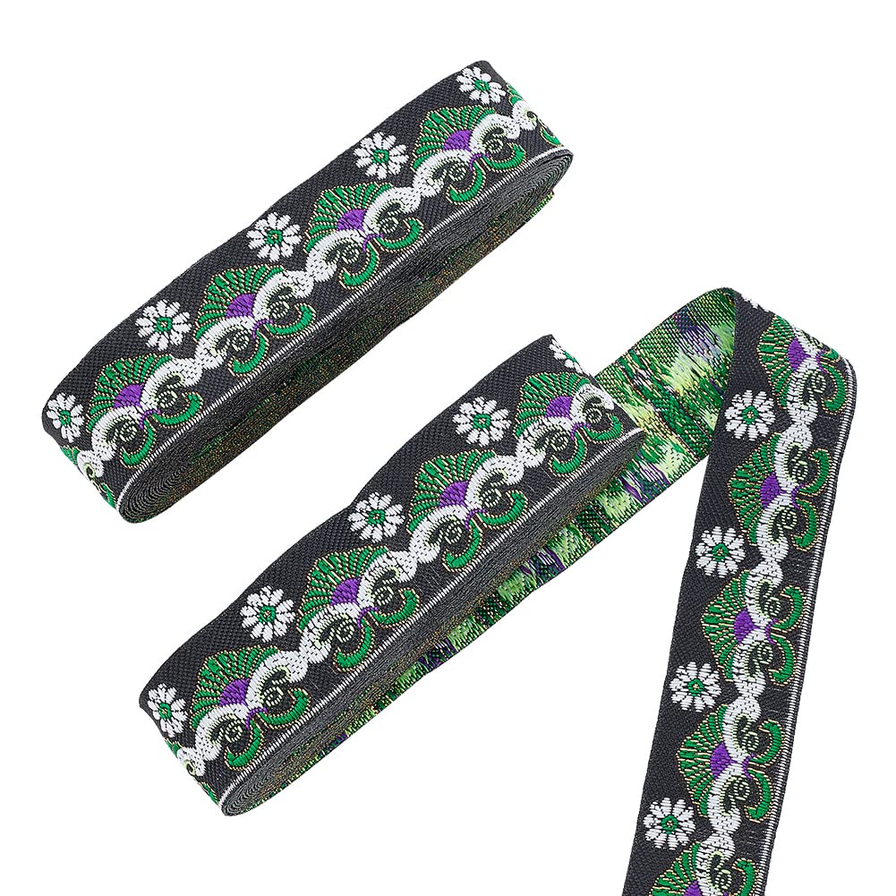 ahandmaker-ruban-jacquard-vert-floral-2-rouleaux-galon-couture image 1