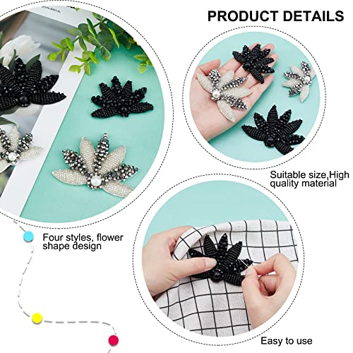 ahandmaker-applique-feuille-4-pcs-patch-brod-perles-noir-blanc image 8